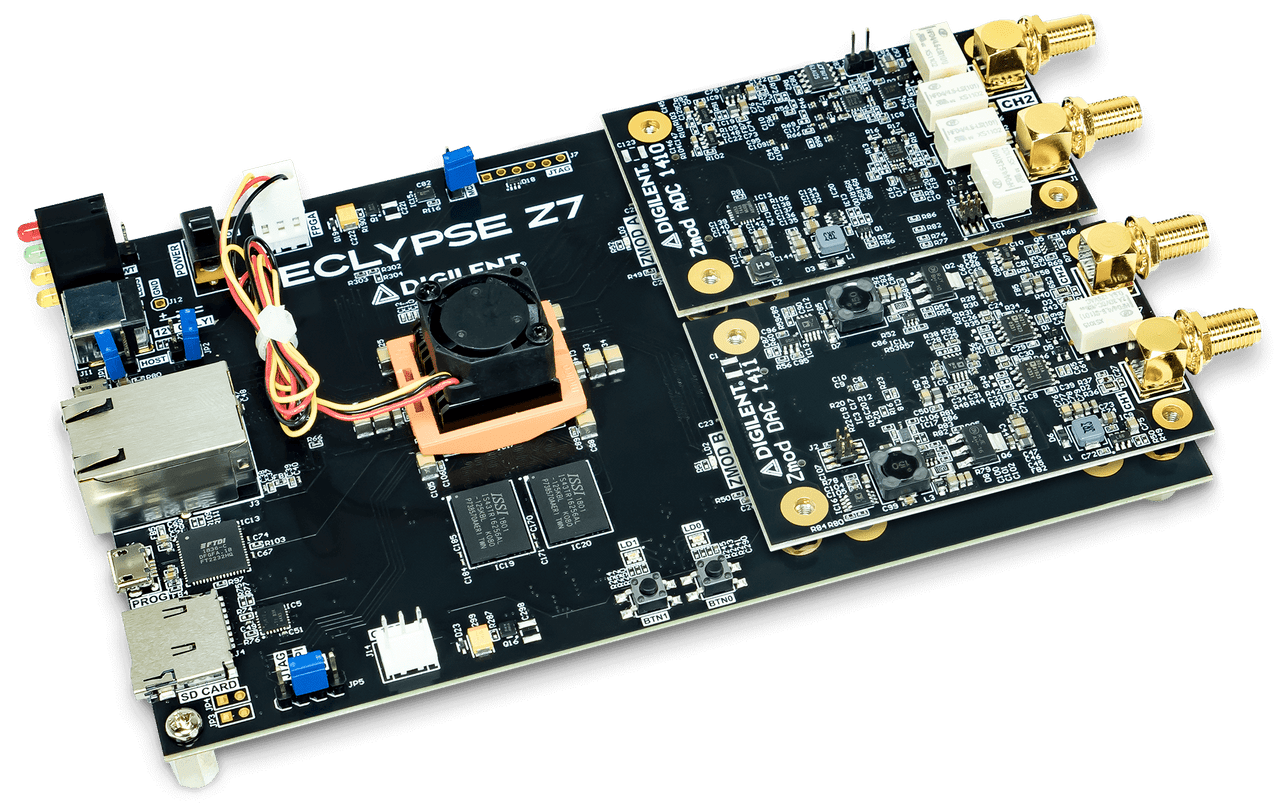 Eclypse Z7: Zynq-7000 SoC Development Board with SYZYGY-Compatiple Eclypse Z7 + Zmod AWG 1411 + Zmod Scope 1410-105